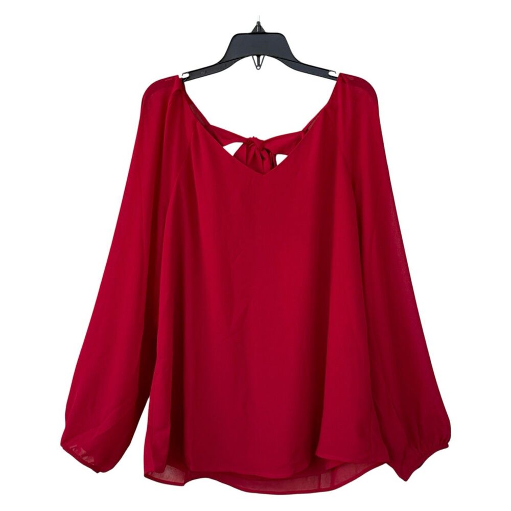 NWT Kasper Raglan Sleeve Bow Back Blouse Top Red V Neck Soft Women’s Small Size